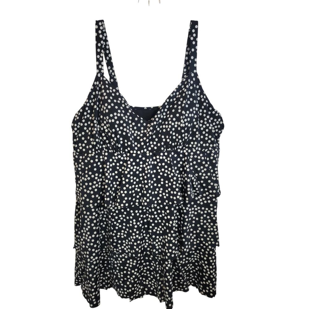 Jaclyn Smith One Piece Swimsuit 24W Plus Black White Polka Dot Ruffle Wire Free